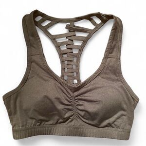 Material Girl Lattice Back Sports Bra - Grey